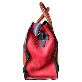 Céline-Celine Tricolor Micro Luggage Tote Bag in Red Orange Black Canvas and Leather-Orange