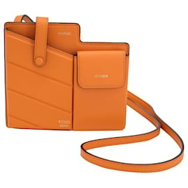 Fendi-Fendi 2 Mini Sac Pockets en Cuir Orange-Orange