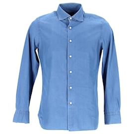 Ermenegildo Zegna-Camisa Jeans Ermenegildo Zegna em Algodão Azul-Azul