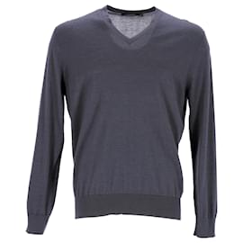Ermenegildo Zegna-Ermenegildo Zegna V-Neck Pullover in Grey Cashmere-Black