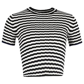 Proenza Schouler-Proenza Schouler Striped Short Sleeve Cropped Top in Black and White Cotton Wool-Black