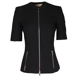 Michael Kors Kurzärmelige Jacke mit Reißverschluss aus schwarzer Wolle Schwarz