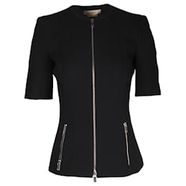Michael Kors-Michael Kors Zipped Short Sleeve Jacket in Black Wool-Black
