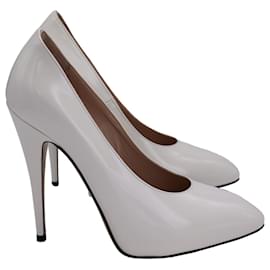 Gucci-Zapatos de tacón Gucci con punta en punta y lazo de cristal extraíble en charol blanco-Blanco
