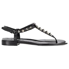 Balenciaga-Balenciaga Studded Flat Thong Sandals in Black Leather-Black