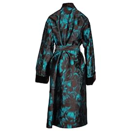 Dries Van Noten-Dries Van Noten Romo Floral Jacquard Bonded Coat in Turquoise Viscose-Other