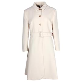 Miu Miu-Cappotto con cintura di Miu Miu in Lana Vergine Crema-Bianco,Crudo