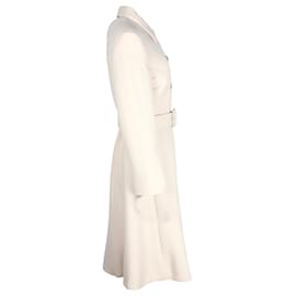 Miu Miu-Miu Miu-Mantel mit Gürtel aus cremefarbener Schurwolle -Weiß,Roh