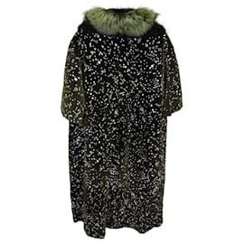 Fendi-Fendi Automne 2014 Runway Manteau bordé de fourrure mouchetée en cuir vert-Vert