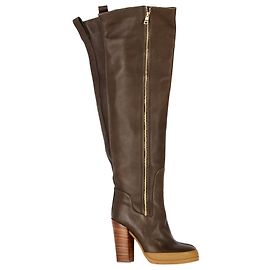 Chloé Botas Chloe com salto de madeira em couro marrom Marrom