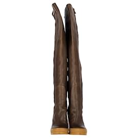 Chloé-Chloe Wooden Heel Knee Boots in Brown Leather-Brown