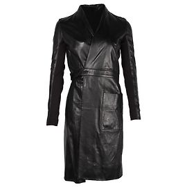 Rick Owens Belted Coat in Black Leather Black