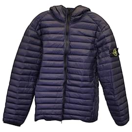 Stone Island-Stone Island Quilted Hooded Down Jacket in Navy Blue Polyamide-Navy blue