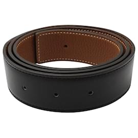 Hermès-Hermes Reversible Belt w/o Buckle in Black and Brown Leather -Brown