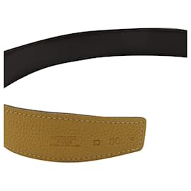 Hermès-Hermes Reversible Belt w/o Buckle in Yellow and Brown Leather -Yellow,Camel