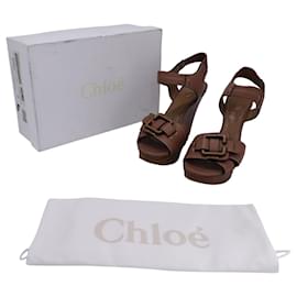 Chloé-Chloe Cremona Wedge Sandals in Pink Leather-Pink