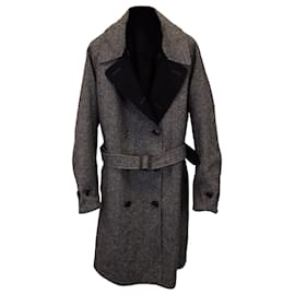 Burberry-Casaco impermeável de tweed Delaney reversível Burberry em algodão preto-Cinza