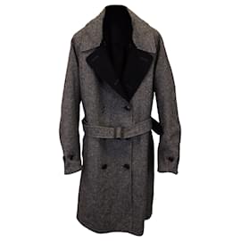 Burberry-Trench reversibile Burberry Delaney in tweed in cotone nero-Grigio