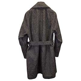 Burberry-Burberry Reversible Tweed Delaney Trench Coat in Black Cotton-Grey