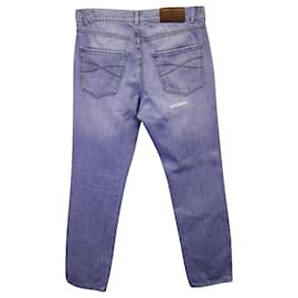 Brunello Cucinelli-Brunello Cucinelli Jeans rasgados em algodão azul claro-Azul,Azul claro