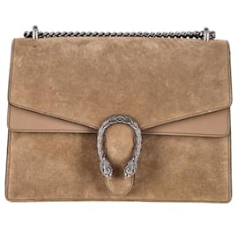 Gucci-Gucci Medium Dionysus Chain Handbag in Beige Suede-Brown,Beige
