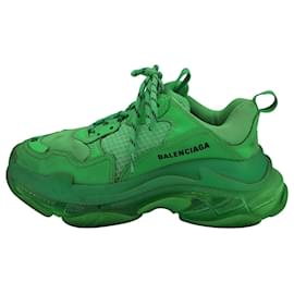 Balenciaga-Balenciaga Triple S Clear Sole Sneakers in Green Polyester and Polyurethane-Green