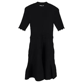 Sandro-Sandro Scalloped-Trim Knitted Dress in Black Viscose-Black