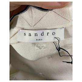 Sandro-Sandro Knit Nipped in Waist Dress in Cream Viscose-White,Cream
