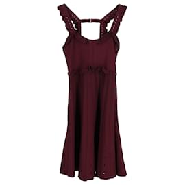 Sandro-Sandro Silvi Ruffle Strap A-Line Dress in Burgundy Viscose-Dark red