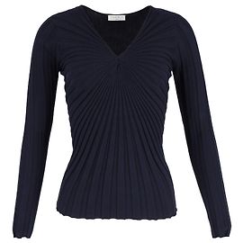 Pull en maille col V Sandro Justine en coton bleu marine Bleu Bleu Marine