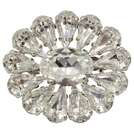 Dolce & Gabbana-Conjunto de broche de flor de cristal Dolce & Gabbana em metal prateado-Prata,Metálico