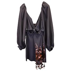 Autre Marque-Johanna Ortiz Mini-robe à sequins en soie noire-Noir