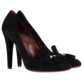 Gucci-Zapatos de tacón alto con borlas Gucci en ante negro-Negro
