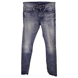 Saint Laurent Slim-Fit Distressed Denim Jeans in Blue Cotton Blue