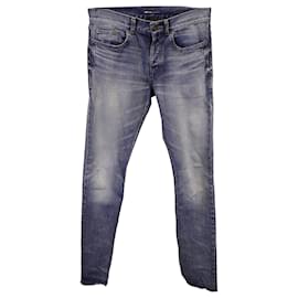 Saint Laurent-Saint Laurent Slim-Fit Distressed Denim Jeans in Blue Cotton-Blue