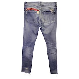 Saint Laurent-Jeans Saint Laurent slim fit in denim effetto invecchiato in cotone blu-Blu