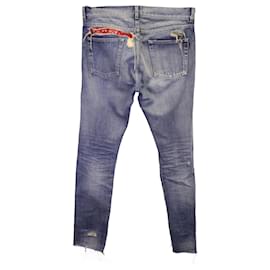 Saint Laurent-Saint Laurent Slim-Fit Distressed Denim Jeans in Blue Cotton-Blue