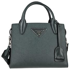 Prada-Prada Small Kristen Top Handle Bag in Green Saffiano Leather-Green
