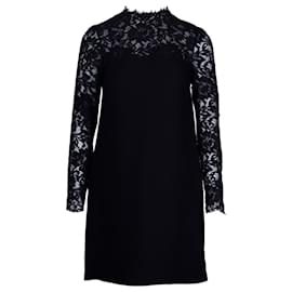 Valentino Garavani-Valentino Lace Sleeve Dress in Black Silk-Black