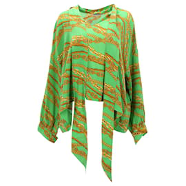 Balenciaga-Balenciaga Chain Print Tie Neck Shirt in Green Silk-Other