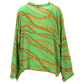 Balenciaga-Camisa con cuello anudado y estampado de cadenas Balenciaga en seda verde-Otro