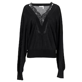 Chloé-Chloé Lace V-neck Sweater In Black Wool -Black