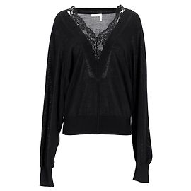 Chloé-Spitzenpullover mit V-Ausschnitt aus schwarzer Wolle Schwarz