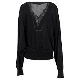 Chloé-Chloé Lace V-neck Sweater In Black Wool-Black