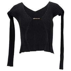 Jacquemus La Maille Pral Cardigan Court Côtelé En Viscose Noir Noir