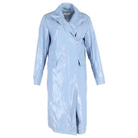 Sportmax Faux Leather Trench Coat In Light Blue Polyester Blue Light blue