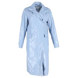 Sportmax-Sportmax Faux Leather Trench Coat In Light Blue Polyester-Blue,Light blue