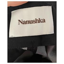 Nanushka-Calça Nanushka de perna larga em couro sintético preto-Preto