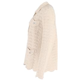 Gucci-Cardigan de crochê com botão de cristal Gucci em lã creme-Branco,Cru