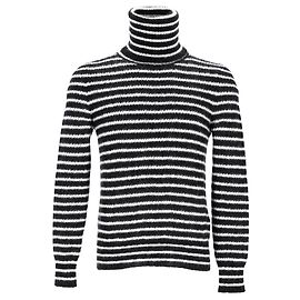 Saint Laurent Striped Turtleneck Top in Black and White Mohair Black